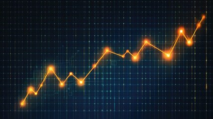Poster - Abstract financial line graph with glowing points marking highs and lows on a dark grid background, capturing business trend data