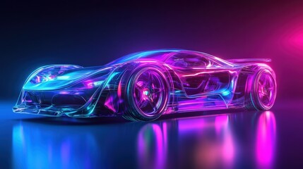 Fototapete - Visualize a future car built with avatar-style aesthetics: sleek and smooth, with transparent panels and holographic features.