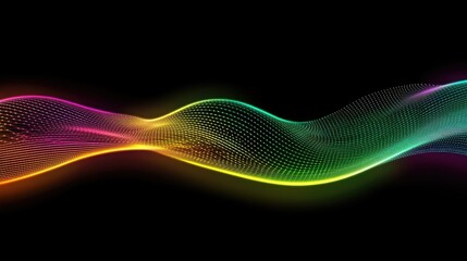 Poster - Abstract wavy lines in neon colors on a dark background, each line flowing in parallel to create a rhythmic, futuristic design