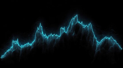 Poster - An abstract financial line graph with sharp peaks and dips, glowing in neon blue on a black background, representing stock market data