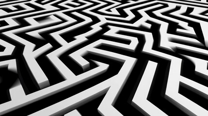 Poster - An abstract maze of white lines on a black background, forming intricate geometric shapes and creating a sense of depth