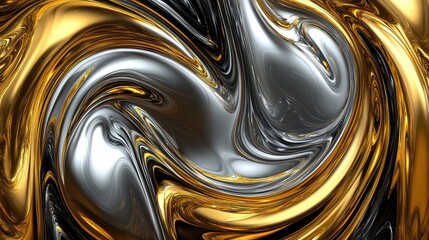 Poster - An elegant swirl of gold and silver metallic hues on a dark background, creating a luxurious and sophisticated abstract texture that can enhance any design