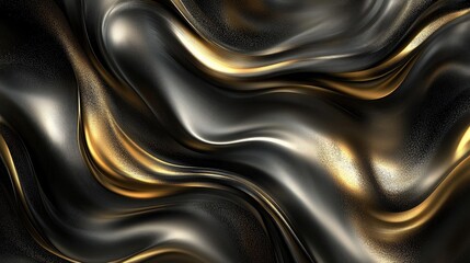 Poster - An elegant swirl of gold and silver metallic hues on a dark background, creating a luxurious and sophisticated abstract texture that can enhance any design