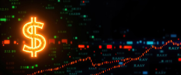 Aufkleber - glowing dollar sign financial stock market trading economy concept wealth symbol digital currency financial technology fintech innovation