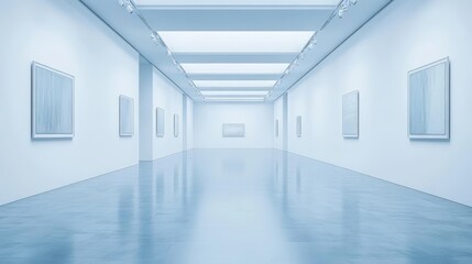 Wall Mural - An empty art gallery with white walls and a single painting on display, the space too vast and too quiet,