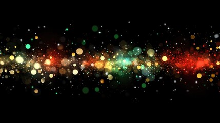 Poster - Colorful bokeh lights in red, green, and yellow blurred against a black background, creating an abstract and festive ambiance