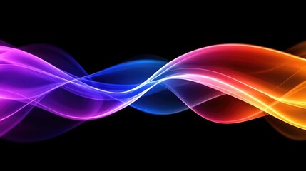 Poster - Colorful gradient lines flowing in parallel, creating a smooth wave effect on a dark backdrop, showcasing a modern, abstract pattern