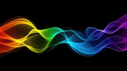 Poster - Colorful gradient lines flowing in parallel, creating a smooth wave effect on a dark backdrop, showcasing a modern, abstract pattern