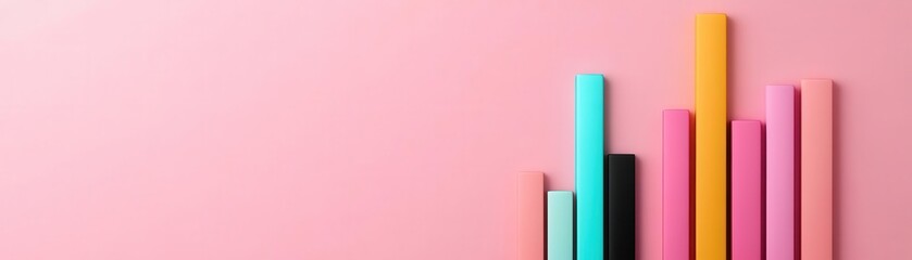 Poster - Colorful cylindrical objects arranged vertically on a pink background create a vibrant, modern visual effect.