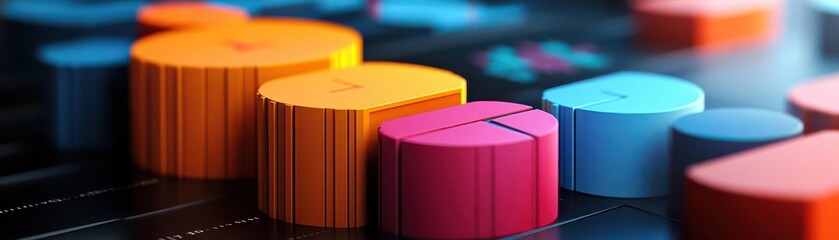 Poster - A close-up view of colorful audio mixing knobs on a control panel, showcasing vibrant hues and intricate textures.
