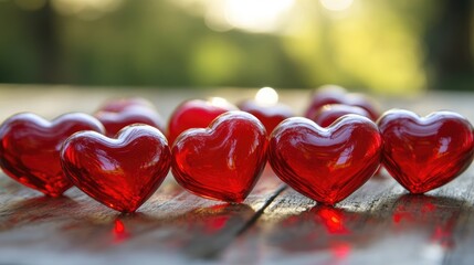 Poster - A collection of vibrant red hearts arranged on a table forming an enchanting visual arrangement