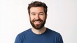 © WS Studio 1985 - Young Man with Beard Smiling in Casual Blue Shirt Against White Background