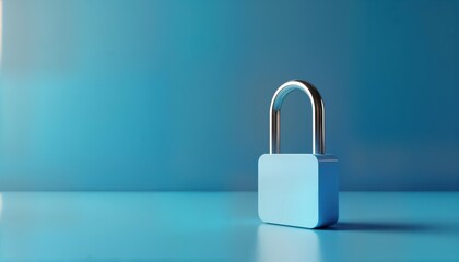 Fototapete - Modern blue metallic padlock on blue surface. Secure tech object. Represents safety, digital protection. Modern design. Perfect for tech companies, security firms, privacy advocates. Safeguarding