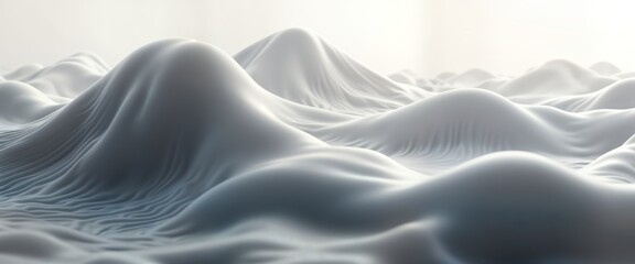 Poster - Abstract monochrome waves resemble mountains. Fluid shapes create dynamic pattern. Light, shadow highlight soft curves. Soft textured surface flows like fabric. Modern design. Creative art. Elegant