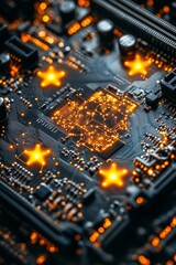 Poster - Digital Motherboard With Glowing Connections, Concept Of Technology, Network, And Big Data