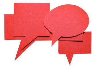 Aufkleber - Red blank cut out cardboard paper speech bubbles with rough edges and copy space for text on transparent png background design element