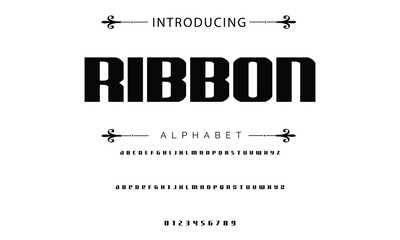 Poster - Modern techno font, futuristic line type of english alphabet letters and numbers. Minimal tech typeface vector typography. Future technology digital abc characters font, modern double line symbols