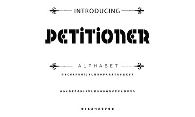 Poster - Modern techno font, futuristic line type of english alphabet letters and numbers. Minimal tech typeface vector typography. Future technology digital abc characters font, modern double line symbols