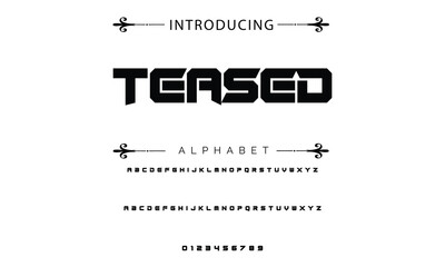 Poster - Modern techno font, futuristic line type of english alphabet letters and numbers. Minimal tech typeface vector typography. Future technology digital abc characters font, modern double line symbols