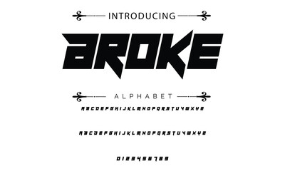 Poster - Modern techno font, futuristic line type of english alphabet letters and numbers. Minimal tech typeface vector typography. Future technology digital abc characters font, modern double line symbols