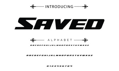 Poster - Modern techno font, futuristic line type of english alphabet letters and numbers. Minimal tech typeface vector typography. Future technology digital abc characters font, modern double line symbols
