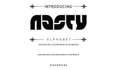Poster - Modern techno font, futuristic line type of english alphabet letters and numbers. Minimal tech typeface vector typography. Future technology digital abc characters font, modern double line symbols