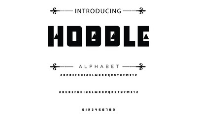 Poster - Modern techno font, futuristic line type of english alphabet letters and numbers. Minimal tech typeface vector typography. Future technology digital abc characters font, modern double line symbols