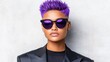 © fotogurme - Model with a high flat top fade, tips dyed electric purple, angular sides, sharp and graphic, 90s-inspired with a modern twist