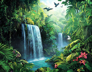 Wall Mural - Lush Jungle Waterfall