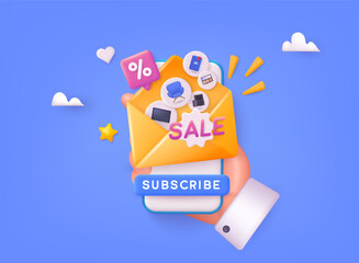 Poster - running email campaign, email advertising, direct digital marketing. 3d vector illustrations.