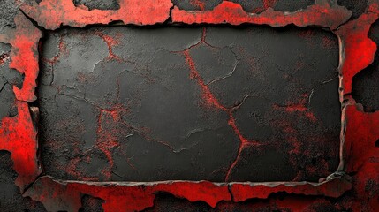 Poster - Black anthracite red rustic frame featuring a peeled exfoliated and cracked metal texture providing a background banner with space for text