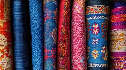 Poster - Brightly colored textiles showcase a stunning transition from red to blue hues