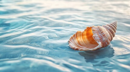 Poster - Seashell resting on water s surface travel theme with ample space for text