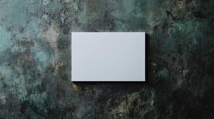Poster - Blank horizontal poster mockup in white with subtle shadow on a dark green concrete wall background Flat lay perspective