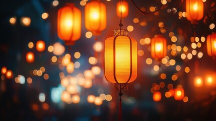 Poster - Vibrant Orange Illumination from Lanterns Enhancing a Joyful Night Atmosphere