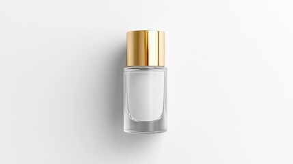 Poster - Cream and gold capped glass bottle on a white background Minimalistic mockup for cosmetic products