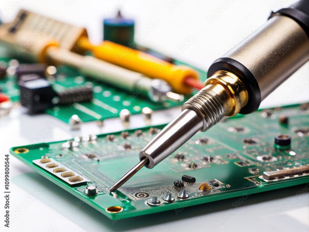 High Depth of Field Image of Solder and Soldering Iron on White ...