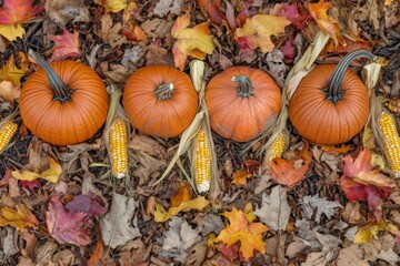 Poster - An image of different pumpkins on a wooden surface with an area for copying.