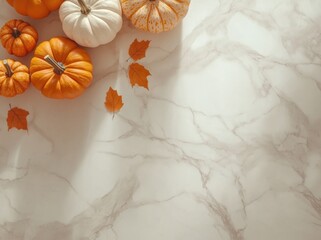 Poster - Autumn Pumpkins Background with varying sizes and colors. Copy space on top.