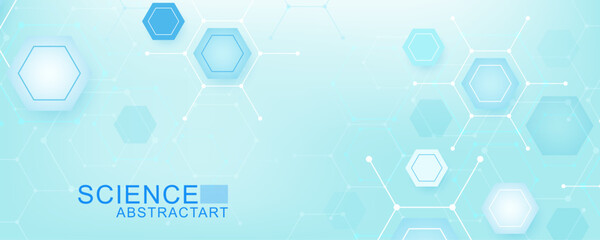 Canvas Print - health care abstract background with hexagons, lines and dots. medical innovation banner template co