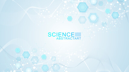 Poster - modern health care abstract background with lines, dots and hexagons. medical innovation banner temp