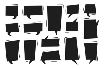 Poster - Black rectangular text boxes and speech bubbles, bold frames, stickers and backgrounds for text. Comic vector design elements.