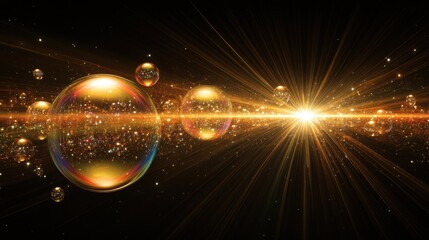 Wall Mural - Stunning Cosmic Scene with Shimmering Bubbles, Dazzling Light Rays, and a Burst of Energy in a Dark Universe, Perfect for Abstract or Fantasy Imagery Needs