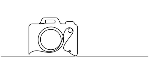 Poster - Digital camera continuous one line drawing. Isolated on white background vector illustration, Retro camera one line continuous. Line art camera. Hand drawn vector art, Digital camera single continuous