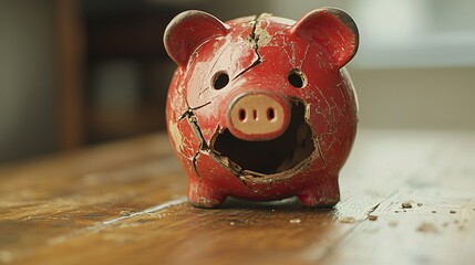 Aufkleber - A symbolic image of a broken piggy bank being repaired as a metaphor for rebuilding finances Stock Photo with side copy space