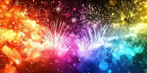 Poster - Vector design with Happy New Year text and fireworks in colorful style 