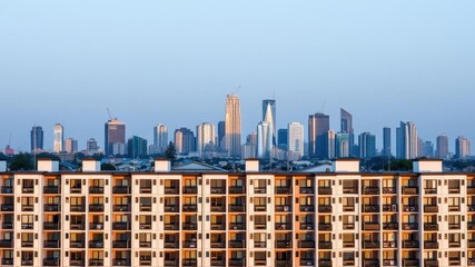 Wall Mural - Modern module apartment block with sleek, contemporary design and modular units, skyline, facade, modern