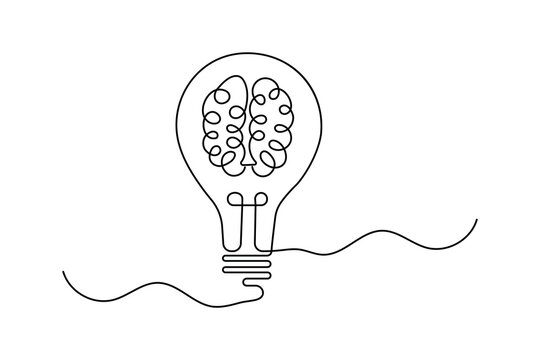 Human brain continuous one line drawing of minimalist outline vector icon
