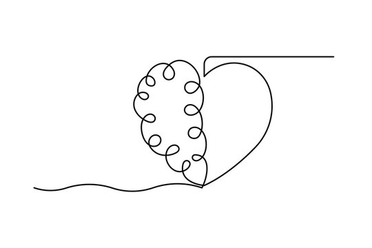 Human brain continuous one line drawing of minimalist outline vector icon
