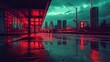 © Edi Purnomo - Neon-lit city street at night, reflecting in wet pavement.